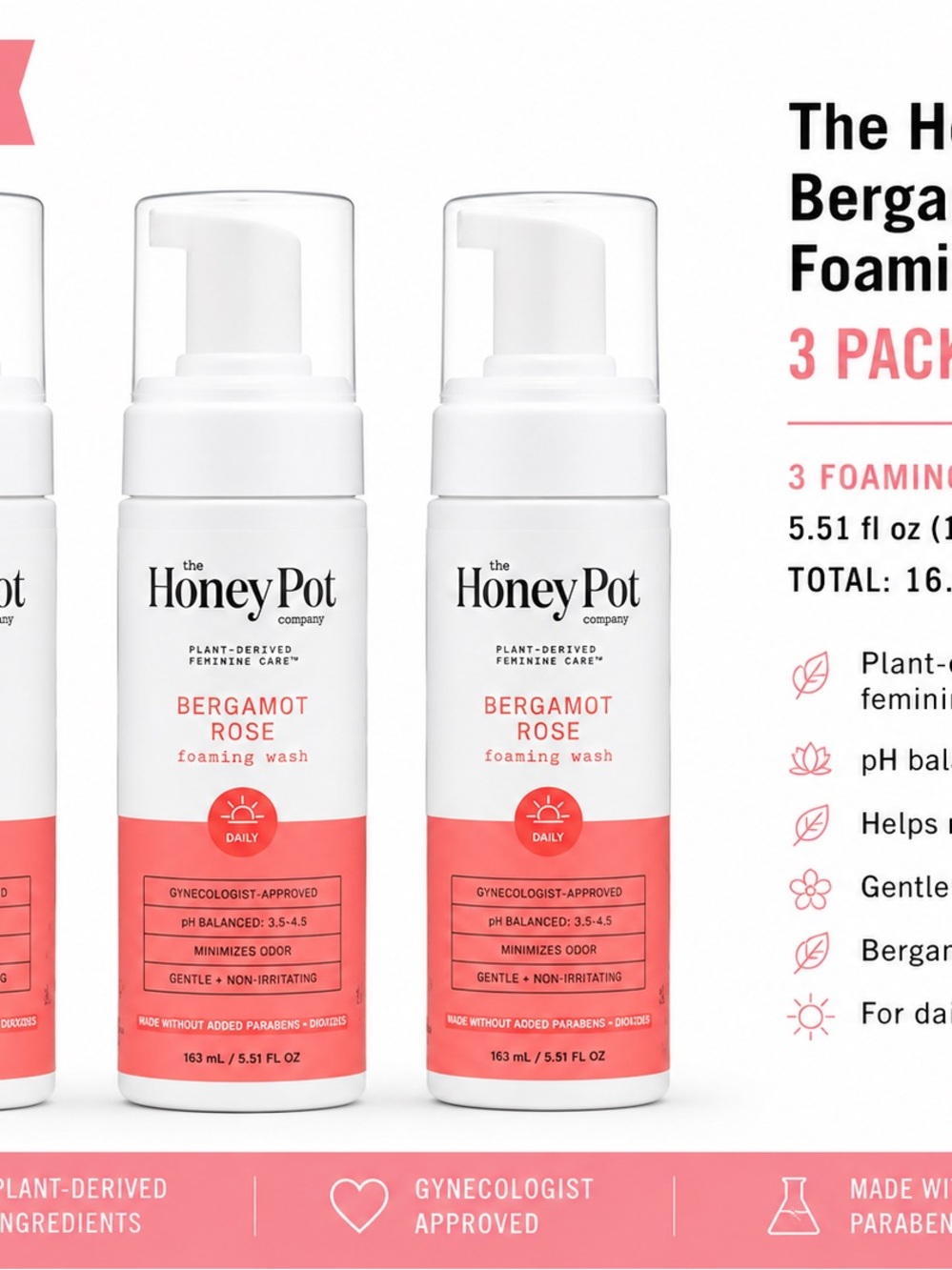 The Honey Pot Bergamot Rose Foaming Wash — Pink
